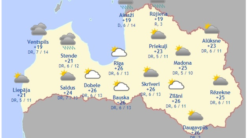 Laika karte šodienas pēcpusdienai