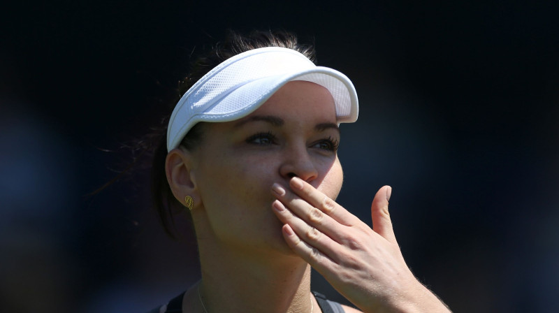 Polijas tenisiste Agņeška Radvaņska priecājas pēc uzvaras pār Aļonu Ostapenko
Foto: PA Wire/Scanpix