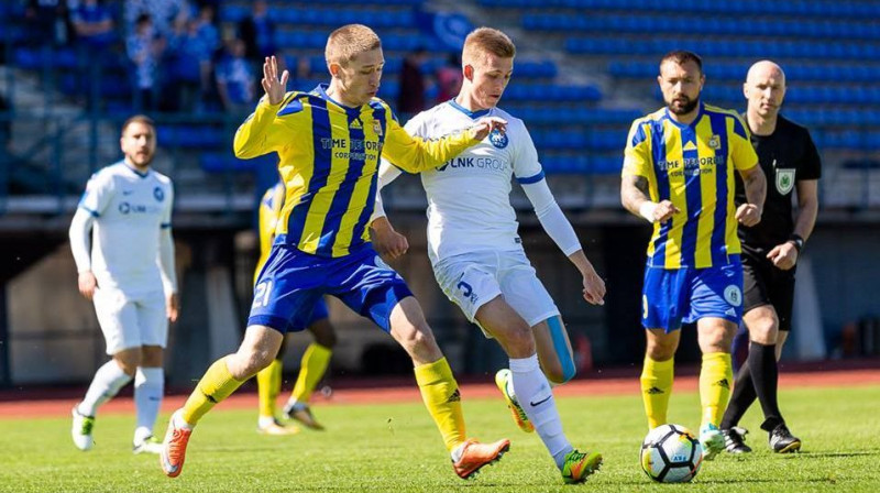 "Ventspils" un RFS duelis Kurzemē noslēdzās ar kaujiniecisku neizšķirtu 1:1. 
Foto: Raitis Supe