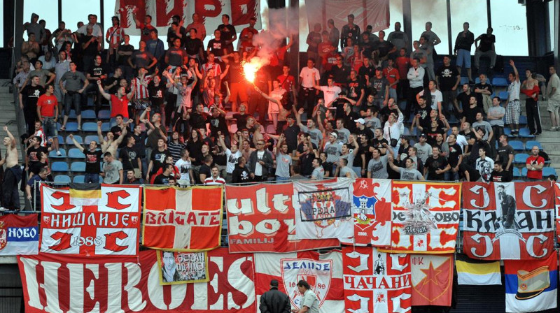 "Crvena Zvezda" fani Ventspilī (2011. gads)
Foto: FK "Ventspils" arhīvs