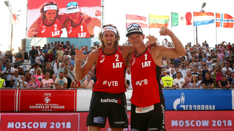 Aleksandrs Samoilovs un Jānis Šmēdiņš
Foto: worldtour.2018.fivb.com