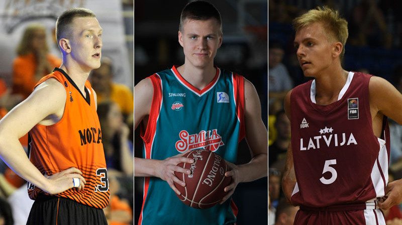Rolands Šmits, Kristaps Porziņģis un Artūrs Žagars. Foto: Romāns Kokšarovs/f64
