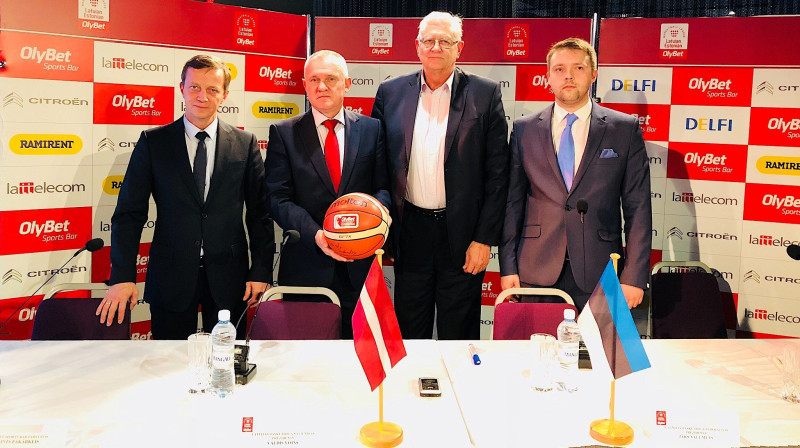 "OlyBet" Latvijas-Igaunijas basketbola līgas atklāšanas preses konference. Foto: Latvijas Basketbola savienība