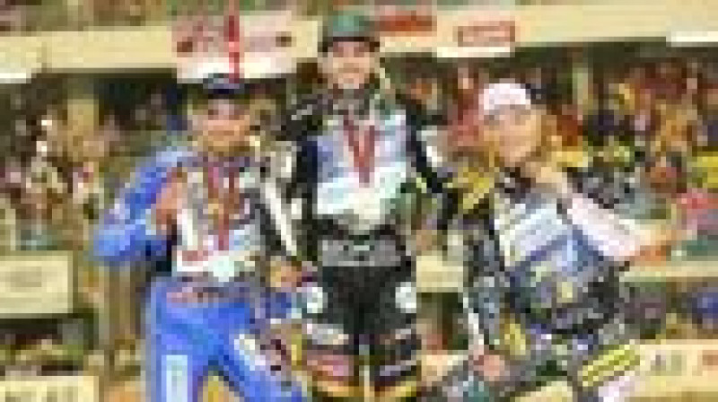 2018. gada spīdveja "Grand Prix" pirmais trijnieks kopvērtējumā (no kreisās): Bartošs Zmaržliks, Tais Vofindens un Fredriks Lindgrens.