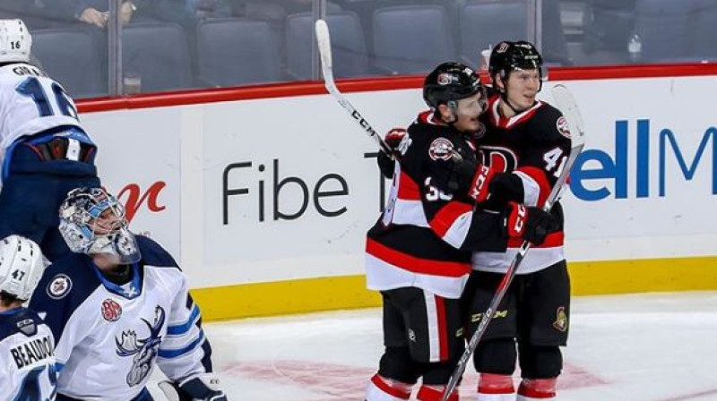 Rūdolfs Balcers atzīmē vārtus. Foto: Belleville Senators