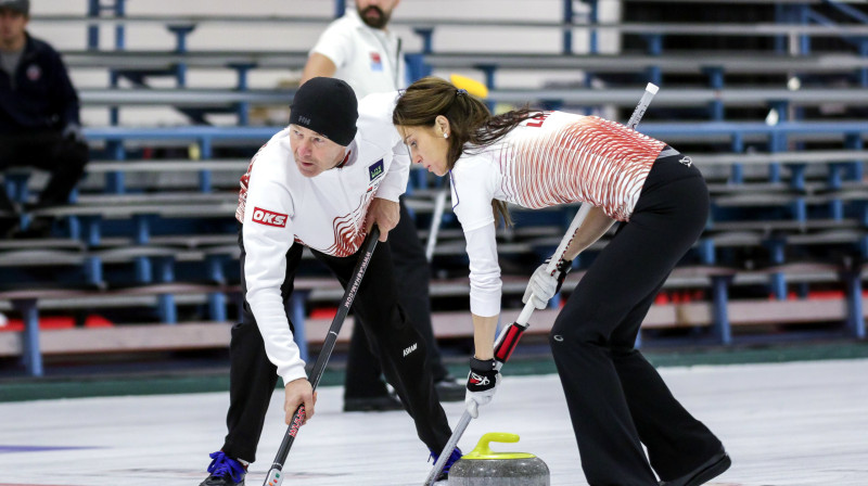 Didzis Pētersons, Dace Spilnere
Latvijas jauktās kērlinga izlases spēlētāji
Foto: WCF / Jeffrey Au