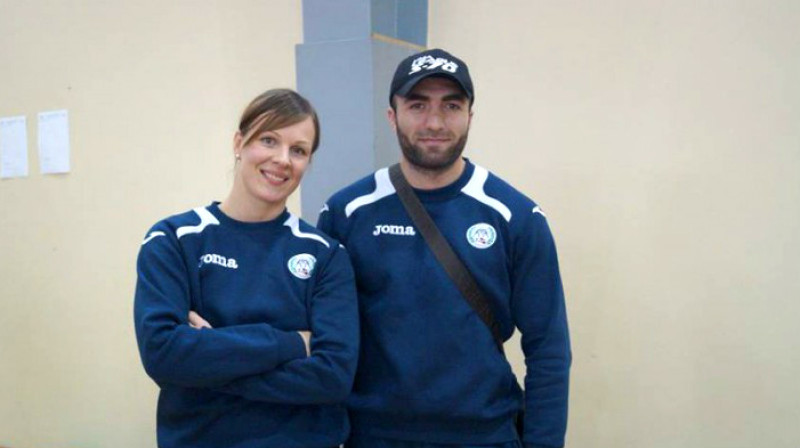Laura Skujiņa un treneris Farids Ahmedovs. Foto: Kristīne Čekstere, Latvijas Cīņas federācija