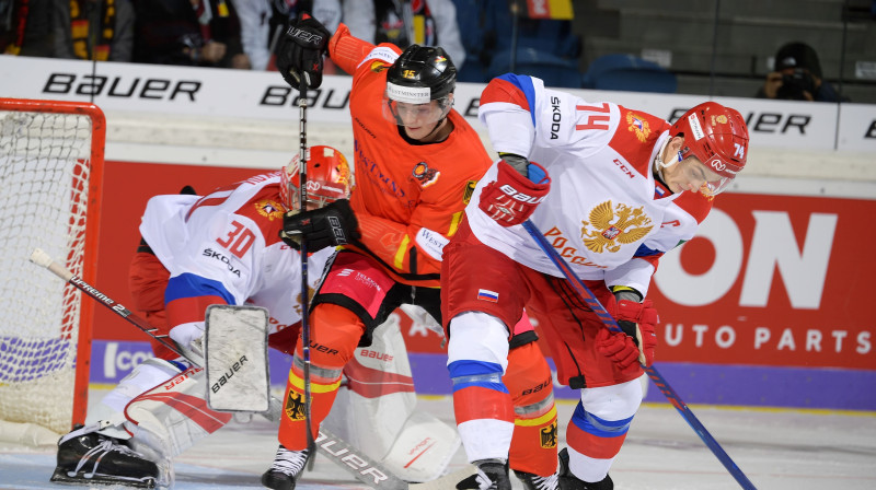 Moments no Krievijas un Vācijas spēles. Foto: http://www.deb-online.de