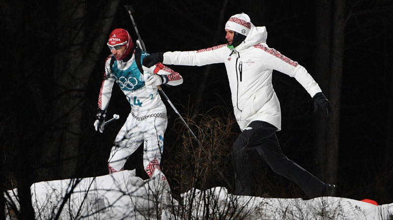 Andrejs Rastorgujevs Phjončhanas olimpisko spēļu trasē. Foto: Romāns Kokšarovs/f64