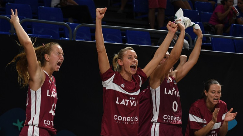Latvijas basketbolistes. Foto: Romāns Kokšarovs, f64