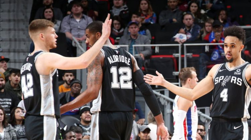 Dāvis Bertāns ar partneriem "Spurs" sastāvā. Foto: Sanantonio Spurs