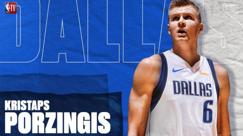 Kristaps Porziņģis NBA TV izveidotajā kolāžā jau "Mavericks" uniformā. Foto: NBA TV