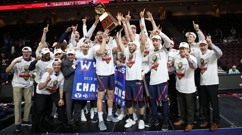 "Saint Mary`s" basketbolisti 12. martā "Orleans" arēnā Lasvegasā. Foto: Saint Mary`s Athletics