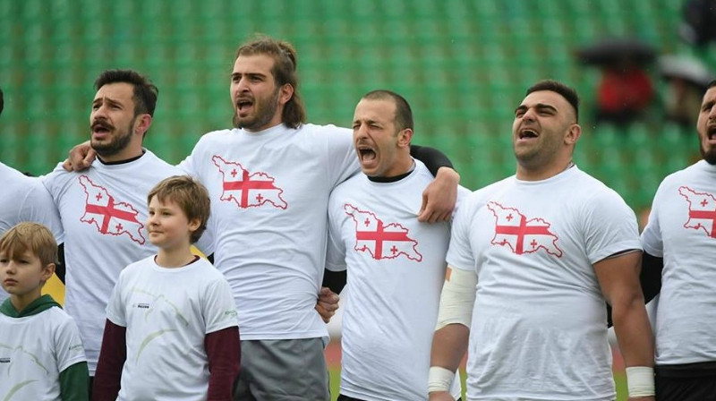 Gruzijas regbisti pirms spēles ar Krieviju
Foto: twitter.com/GEORGIARUGBY