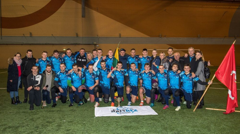 "Baltrex" regbija komanda pēc uzvaras Rīgā. Foto: Zigismunds Zālmanis (LRF)