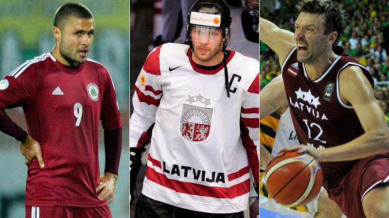 Māris Verpakovskis, Kārlis Skrastiņš un Kristaps Janičenoks. Foto: Romāns Kokšarovs/f64