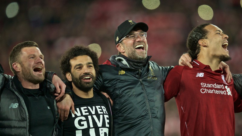 Vidū savainotais Mohameds Salāhs un galvenais treneris Jirgens Klops. Foto: Zumapress.com/Scanpix