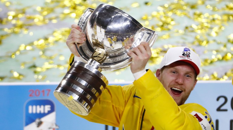 Gābriels Landeskūgs ir piedalījies trīs pasaules čempionātos, pirms diviem gadiem palīdzot izcīnīt titulu. Foto: AFP/Scanpix