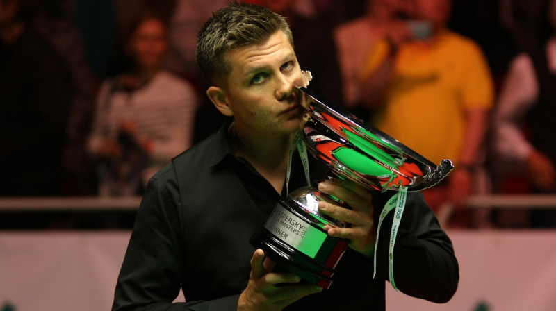 Raiens Dejs pēc uzvaras 2017. gada Rīgas turnīrā. Foto: World Snooker