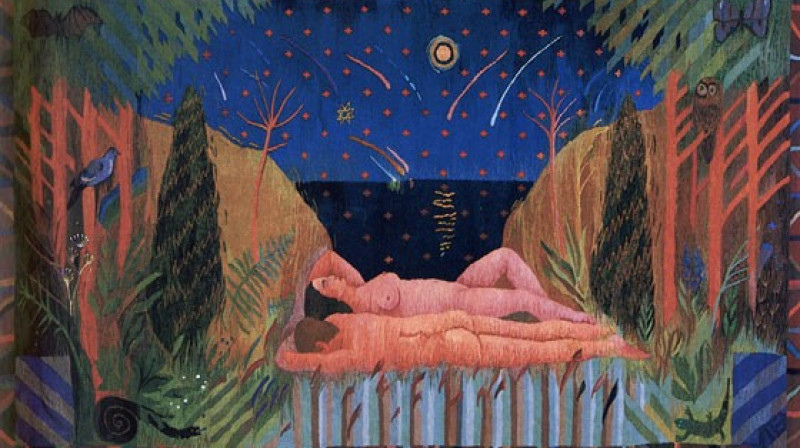 Attēlā: Viesturs Bērziņš “Noktirne”, 1980. Lins, vilna, 310x200 cm. LMS muzejs