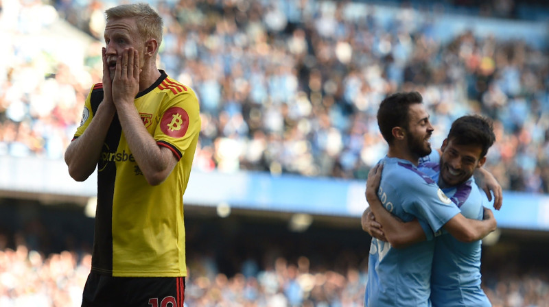 Epizode no "Manchester City" un "Watford" spēles. Foto: AFP/Scanpix