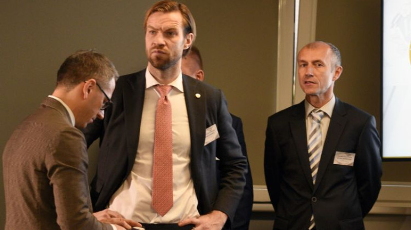 Mareks Gruškevics, Kaspars Gorkšs un Arturs Zakreševskis. Foto: Romāns Kokšarovs/F64