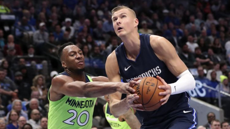 Kristaps Porziņģis mačā pret "Timberwolves". Foto: USA Today Sports/Scanpix