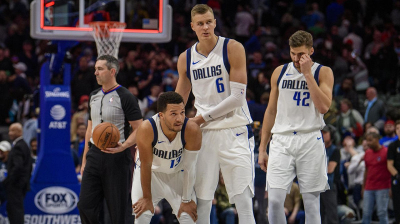 Džeilens Bransons, Kristaps Porziņģis un Maksi Klebers. Foto: USA Today Sports / Scanpix