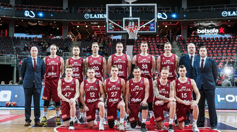 Latvijas vīriešu basketbola valstsvienība 2020. gada 21. februārī. Foto: FIBA