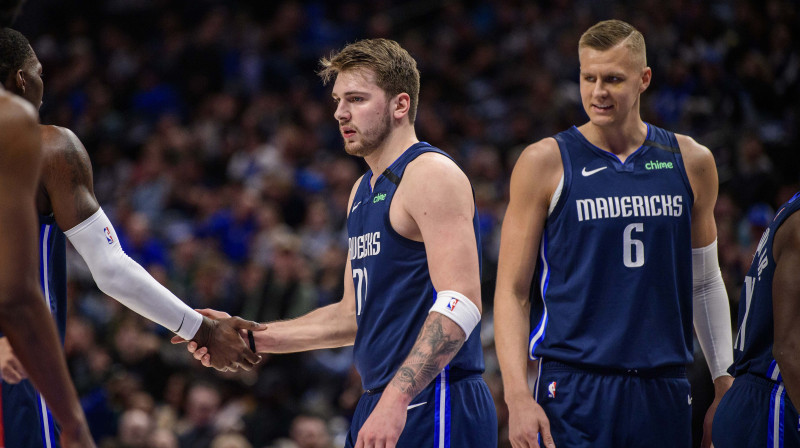 Luka Dončičs un Kristaps Porziņģis. Foto: Jerome Miron-USA TODAY Sports/Scanpix