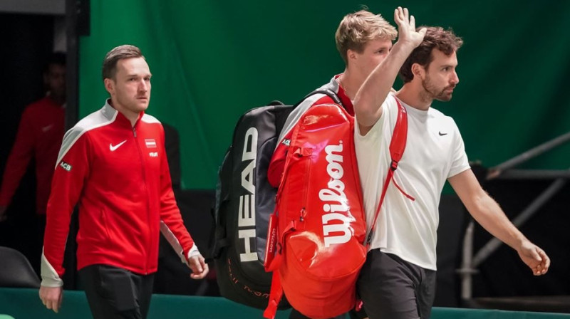 Deniss Pavlovs, Kārlis Ozoliņš un Ernests Gulbis. Foto: Latvijas Tenisa savienība