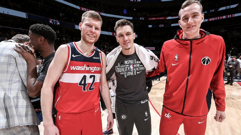 Dāvis Bertāns, Rodions Kurucs, Anžejs Pasečņiks. Foto: Washington Wizards