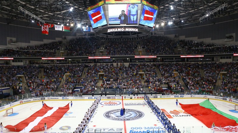 Minskas "Dinamo" pret Rīgas "Dinamo". Foto: Andrejs Pokumeiko, hcdinamo.by