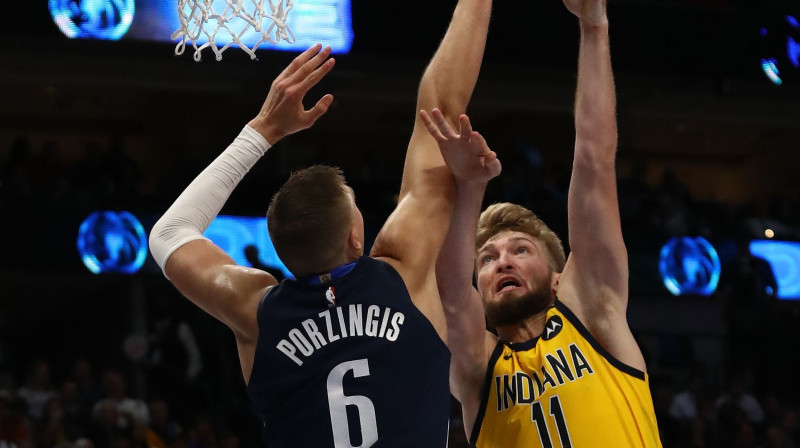 Kristaps Porziņģis un Domants Sabonis. Foto: AFP/Scanpix