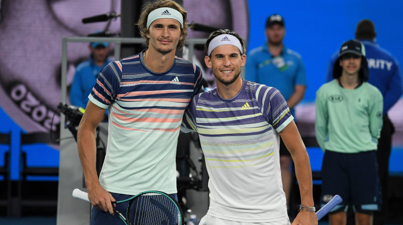 Aleksandrs Zverevs un Dominiks Tīms janvāra pēdējā dienā "Australian Open" pusfinālā. Foto: imago/Scanpix