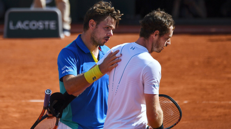 Stens Vavrinka nupat uzvarējis Endiju Mareju 2017. gada pusfinālā. Foto: AFP/Scanpix