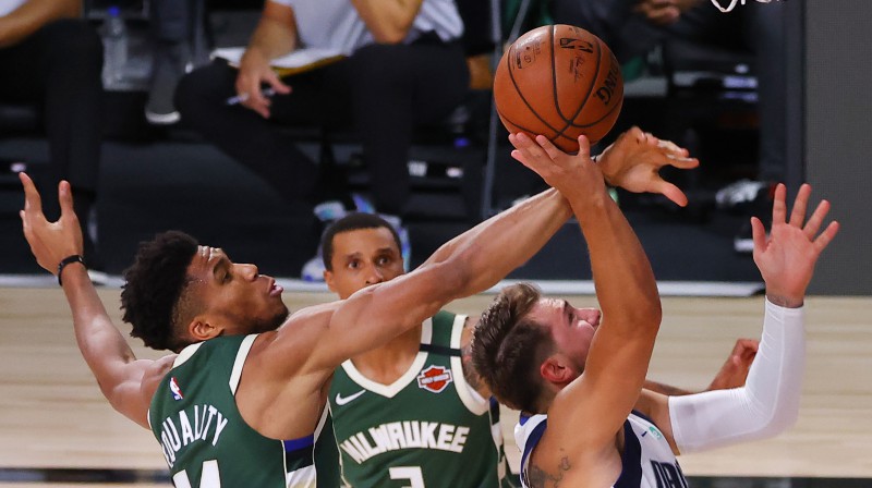 Jannis Adetokunbo pret Luku Dončiču. Foto: USA Today Sports/Scanpix