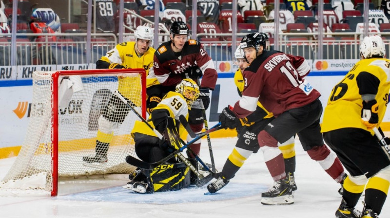 Gunārs Skvorcovs ''Severstal'' vārtu priekšā. Foto: Kaspars Volonts/dinamoriga.lv