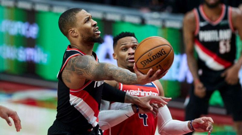 Deimiens Lilards ceļā uz "Wizards" grozu. Foto: AP/Scanpix