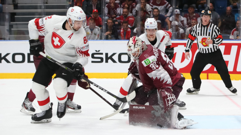 Latvija pret Šveici 2019. gada pasaules čempionātā. Foto: IIHF