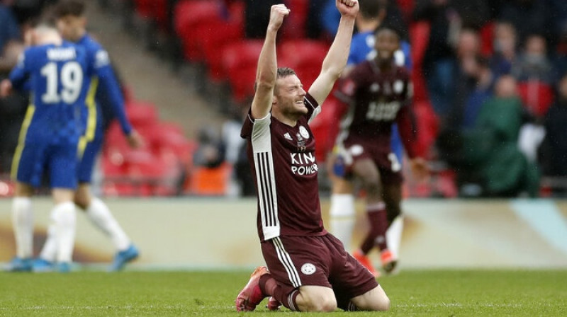 Džeimijs Vārdijs līksmo. Foto: AP/Scanpix