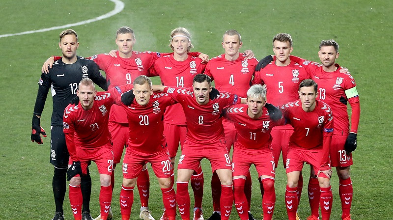 Lietuvas vīriešu futbola valstsvienība 2020. gada 18. novembrī Almati. Foto: Reuters/Scanpix