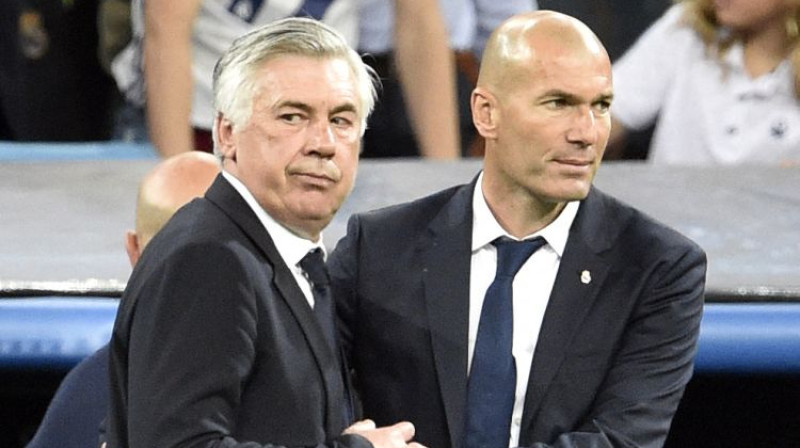 Karlo Ančeloti un Zinedins Zidāns. Foto: AFP/Scanpix