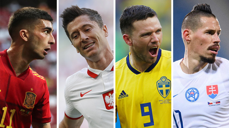 Ferāns Toress, Roberts Levandovskis, Markuss Berjs un Mareks Hamšīks. Foto: EPA/AFP/Reuters/Scanpix