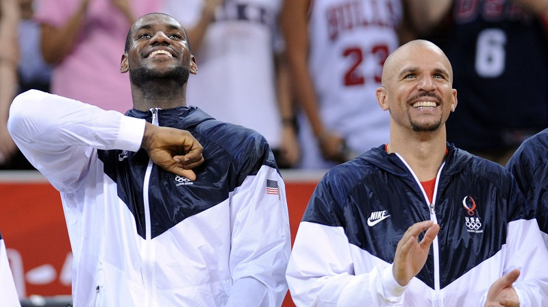 Lebrons Džeimss un Džeisons Kids 2008. gada 24. augustā "Wukesong" arēnā Pekinā. Foto: AFP/Scanpix