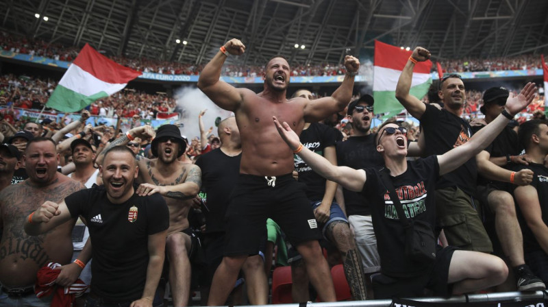 Ungārijas futbola izlases līdzjutēji. Foto: Alex Pantling/AP/Scanpix