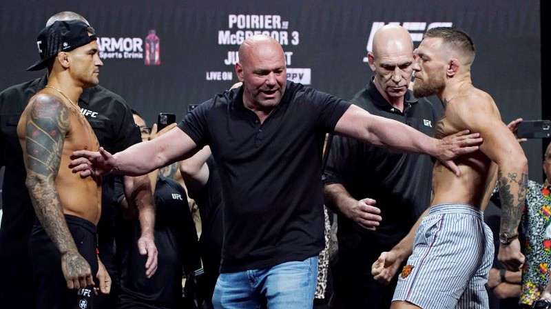 Dastins Porjē un Konors Makgregors. Foto: AP/Scanpix