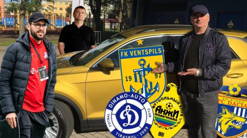 Artjoms Gorlovs, Oļegs Gavrilovs un Adlans Šišhanovs. Foto: FK "Ventspils", Sanita Ieva Sparāne. Kolāžas autors: Emīls Ozerinskis