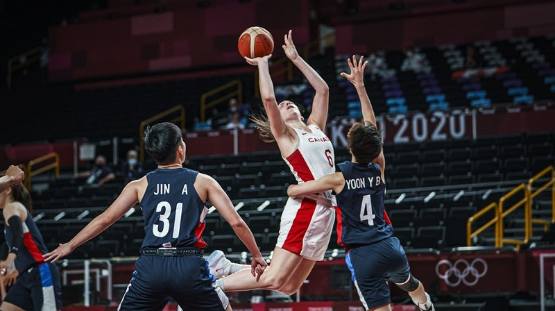 Bridžeta Karltone spēlē pret Koreju. Foto: FIBA