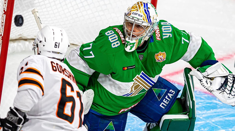 Ufas komandas somu vārtsargs Juha Metsola. Foto: Salavat Yulaev